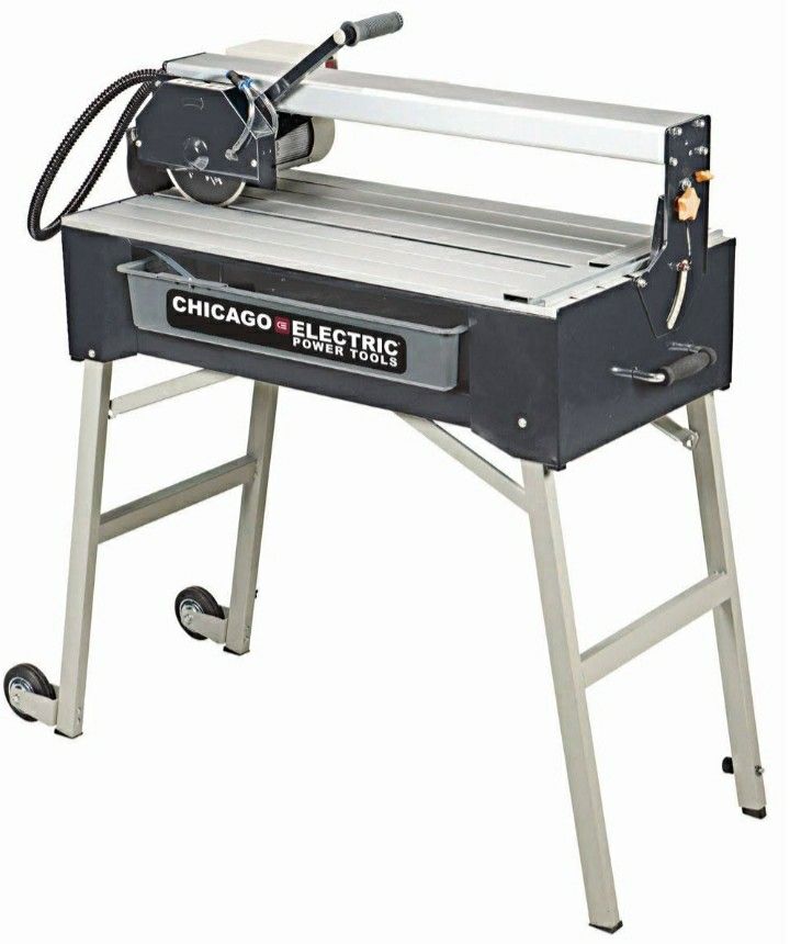 CHICAGO ELECTRIC 7 in. 1.5 HP Bridge Wet Cut Tile Saw with stand for