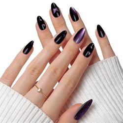 Purple Butterfly Design Cat Eye Gel Press-On Nails Set