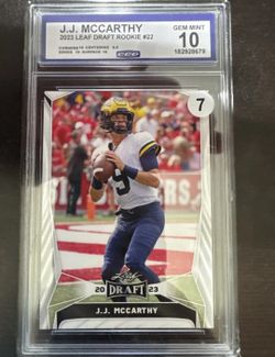 JJ mcarthy Gem Mint 10 Leaf 2023 Rookie Card