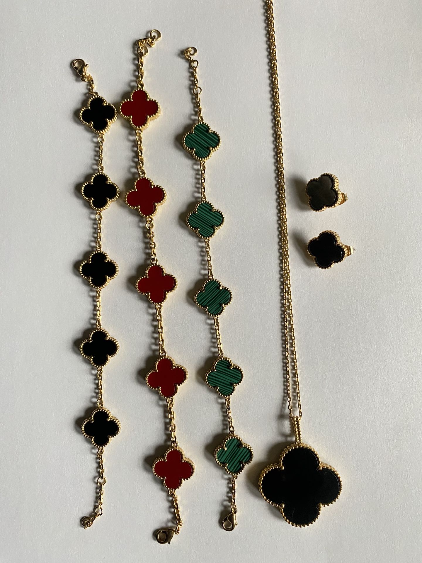Stunning Jewelry Set-Real Stone Inlays, Gold-Plated, Like New