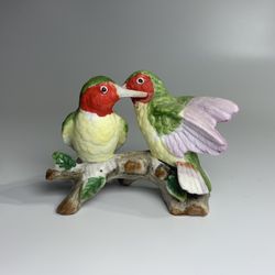 Vintage Hand Painted Hummingbirds Bird Figurine Ceramic Bisque Porcelain Statue
