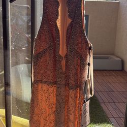 Halter Beaded Dress, Adrianna Papell, Nude And Silver , Size 2