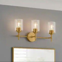 Home Decorators Collection Ayelen 3-Light Matte Brass Modern Bathroom Vanity Light with Clear Glass