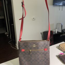 Red and Dark Brown Coach Purse