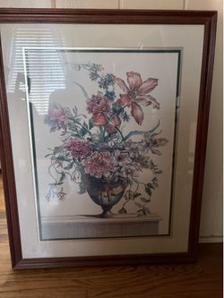 Large 30” x 24” Framed Floral Wall Art – Classic Traditional Decor