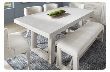 Modern White Dining Table with Bench and 4 Chairs
