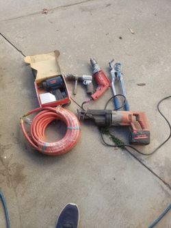 M7 3/4 inch drive area impact 1200 'Lb/ pounds Milwaukee 1/2 drill And 1/2 inch air drill 1/2 3/8 Air Hose 50' Imperial tubing Bender Milwauke
