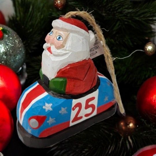 Macy's Christmas Ornament Santa Bumper Car 25, Macys Holiday Collection Set of 2