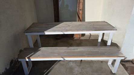 Wood Outdoor Table and Bench Set
