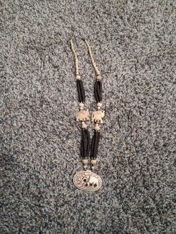 Carved Bone Elephant and Wooden Necklace