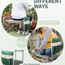 2-in-1 Garden Seat and Kneeler  Versatile garden seat and kneeler with storage pouch.  Foldable garden kneeler with tool pouch.  2-in-1 Garden Seat an