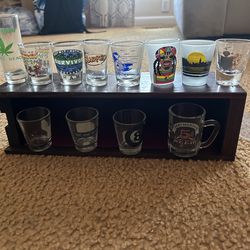 Shot glasses and bourbon case