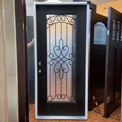 Full Lite Iron Grille Fiberglass Front Entry Door 