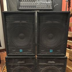 PA SYSTEM, 1200 Watts with 4 Speakers