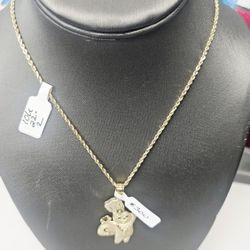 10k Hollow 22inch 2mm Rope Chain And 10k Pendant 