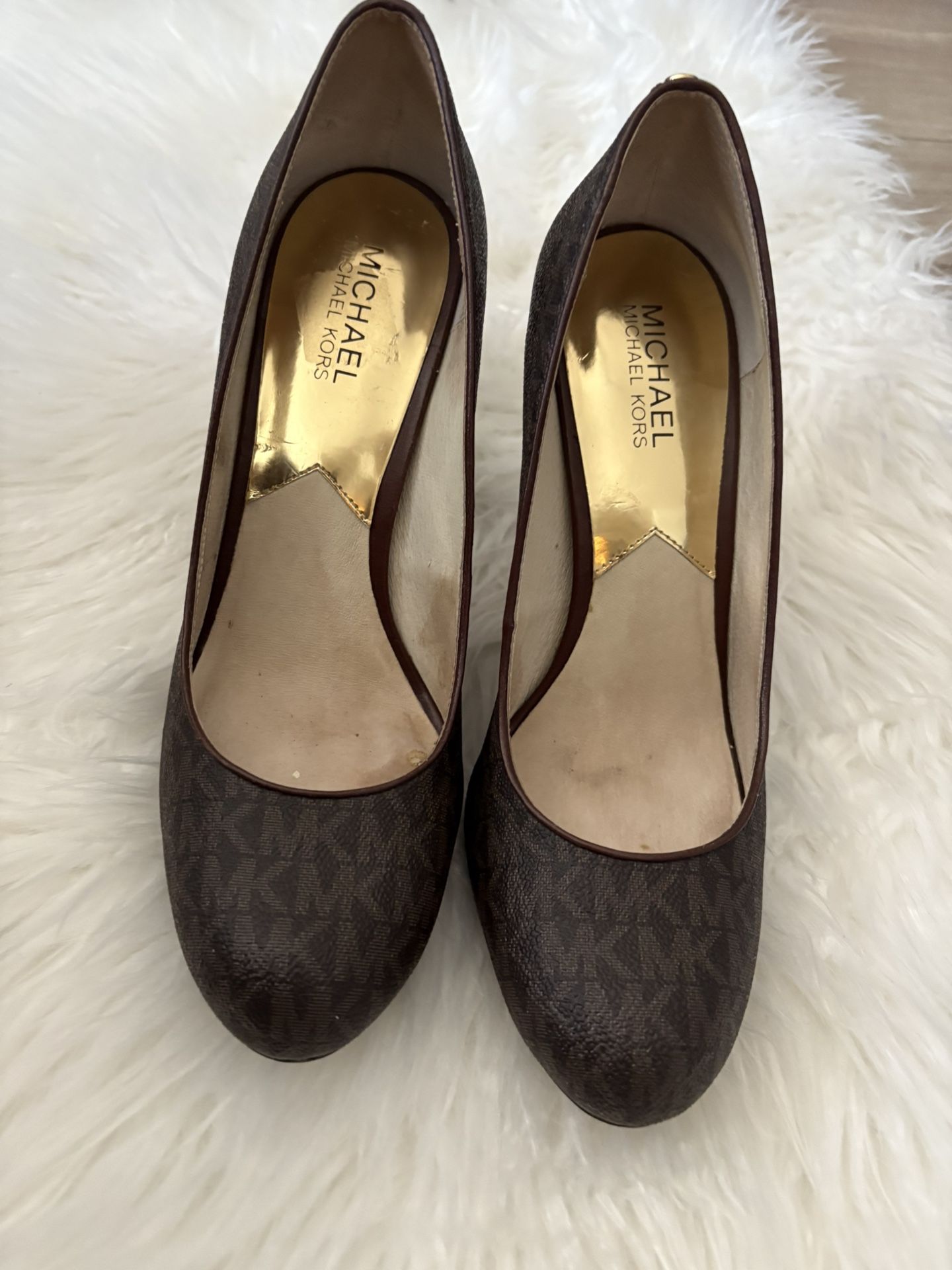 MICHAEL KORS Tiny MK Logo Signature Heels brown size 9 1/2 Pre Owned