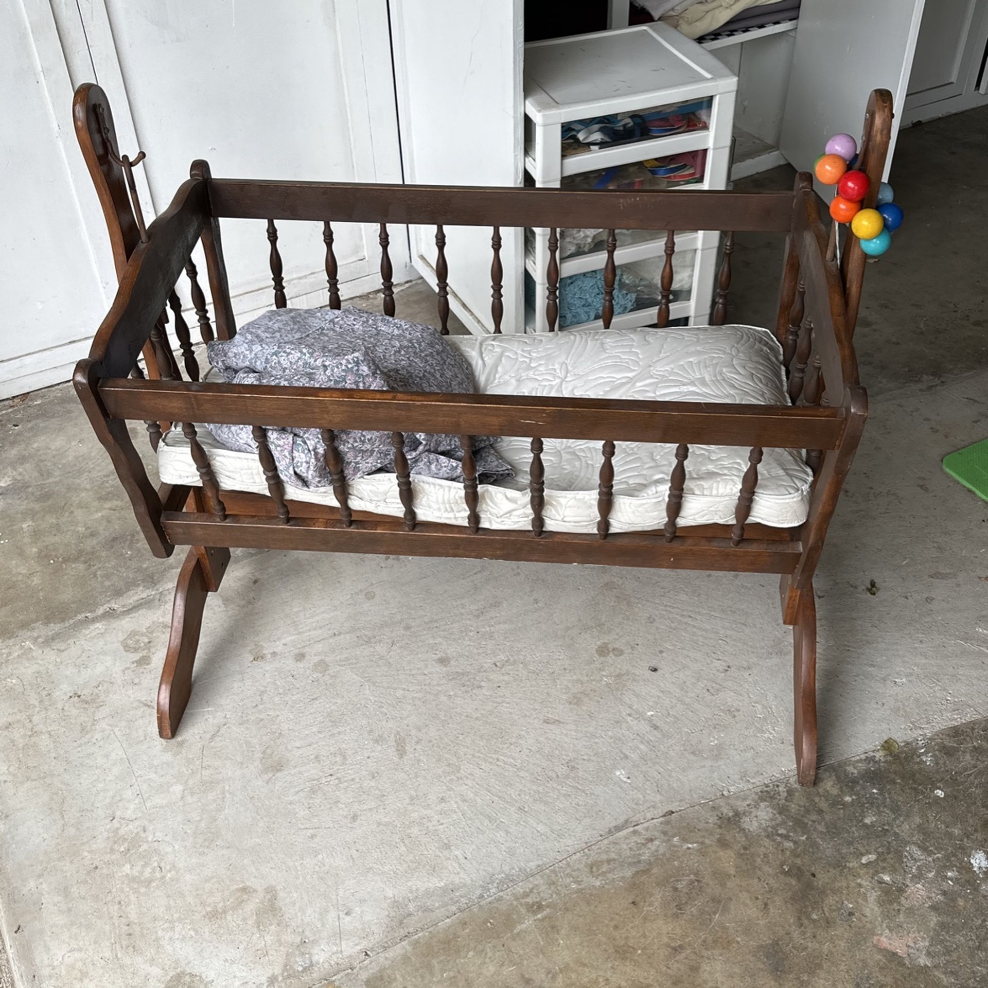 Vintage Wooden Baby Cradle