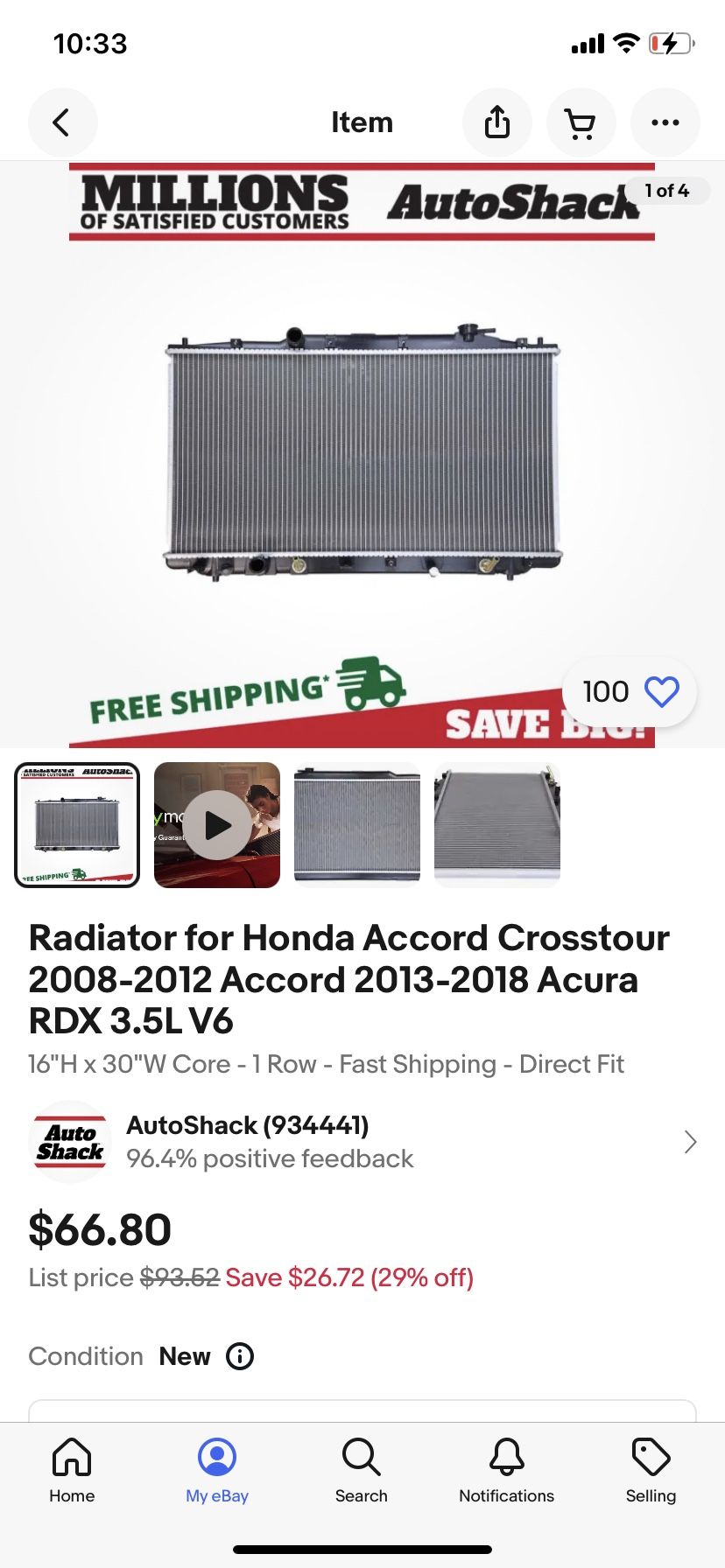 08-12 Honda Accord radiator 