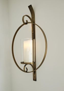 Circular 26” High, Aged Gold Finish Candle Sconces, Ballard Design, Set of 2

