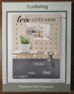 Pegboard Wall Organizer “Love Lives Here” Chalkboard New in Box