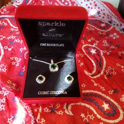 Emerald Green Earrings And Matching Necklace  