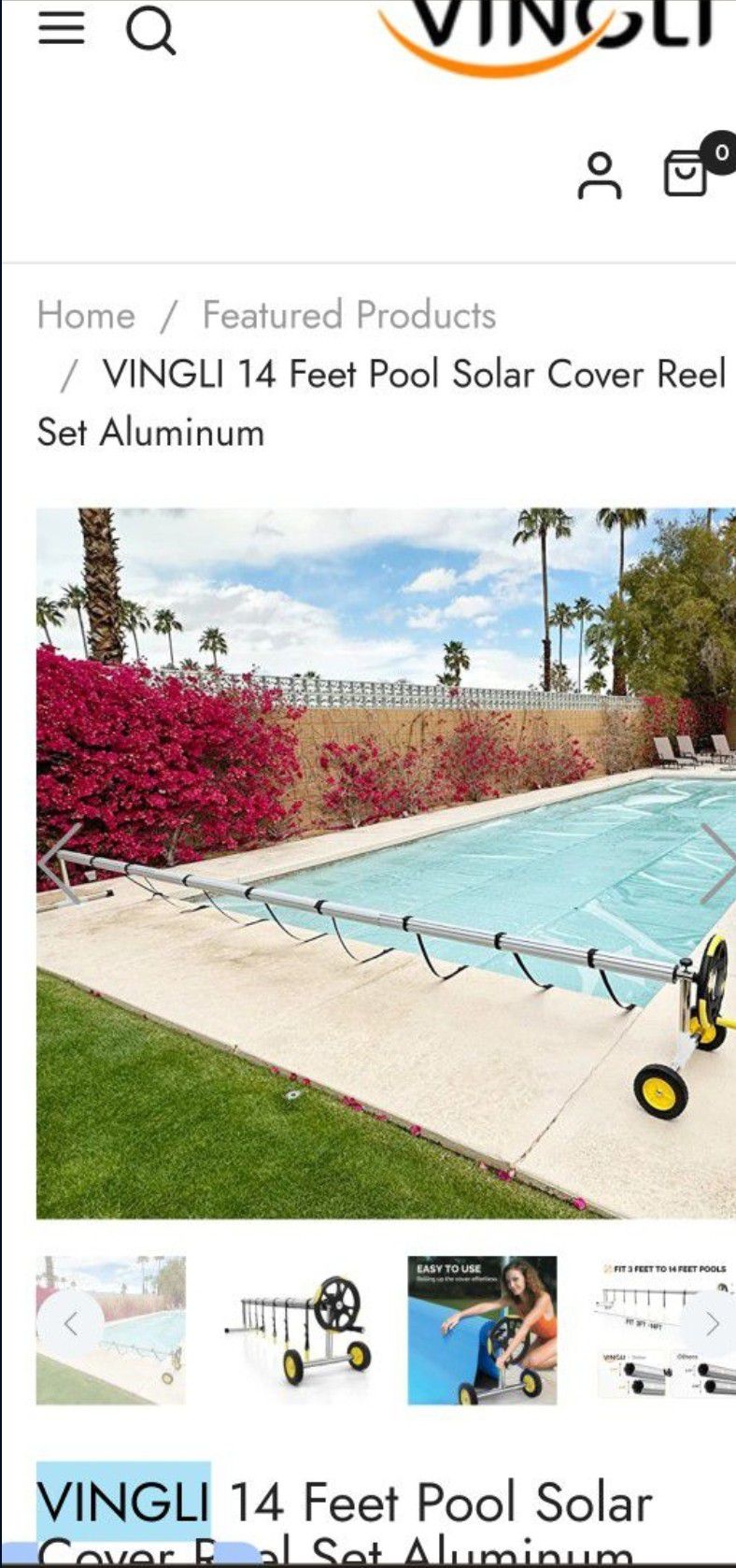 VINGLI 14 Feet Pool Solar Cover Reel Set Aluminum COVER NOT