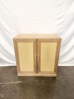 Solid Wood Natural 31 in. H Storage Cabinet with Adjustable Shelves and Rattan Doors