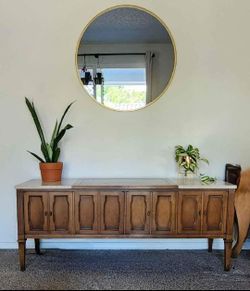 MCM Drexel Triune Mahogony Credenza Sideboard w Travertine Top