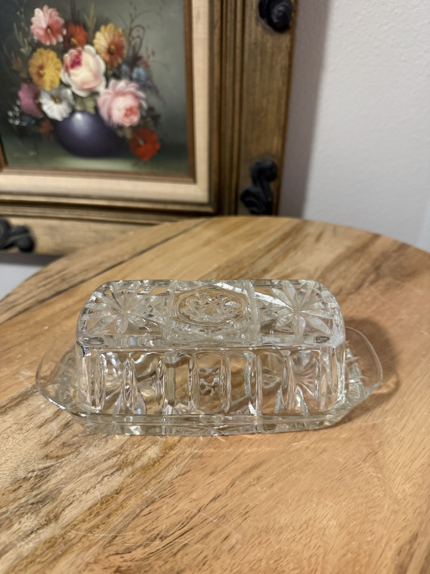 Vintage Anchor Hocking Star of David Glass Butter Dish