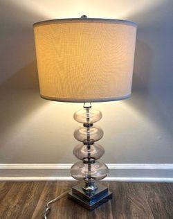 Smoke Crystal Glass Stacked Disc Orbs On Chrome Base Table Lamp Decor