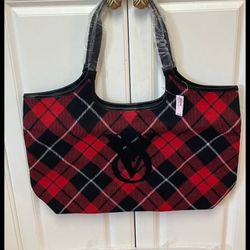 VS Victoria’s Secret Tote Bag Weekender Purse Gingham Black Red Plaid NWT