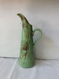 Vintage Hull Pottery "Capri" Pattern #87 Pine Cone Ewer/Pitcher in Mint Green with a Gold Wash