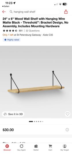 Wood Wall Shelf with Black Hanging Wire, Target Threshold