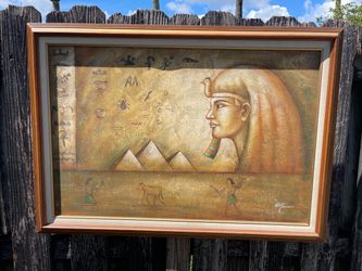 Egyptian-Themed Decorative Framed Painting 41”W x 29”H Good Condition $25 Firm on Price