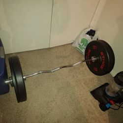Curl Bar With Two 35 Pound Weights And Two 10 Pound Weights 