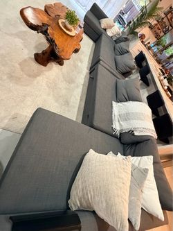 Large Gray Fabric Sectional Sofa with Chaise