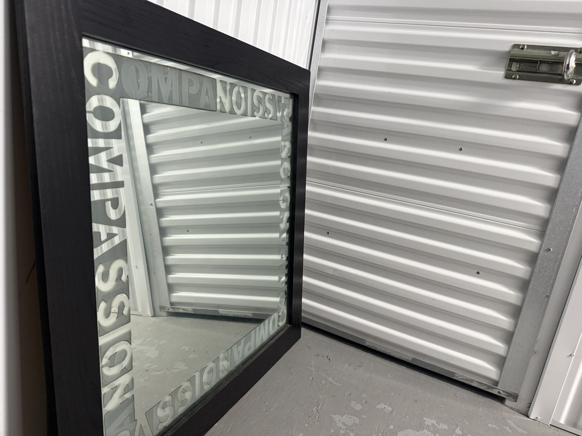 Framed Art Mirror – “Compassion / Passion” Typography (35”x35”) 🪞 $100 OBO (Originally ~$800)