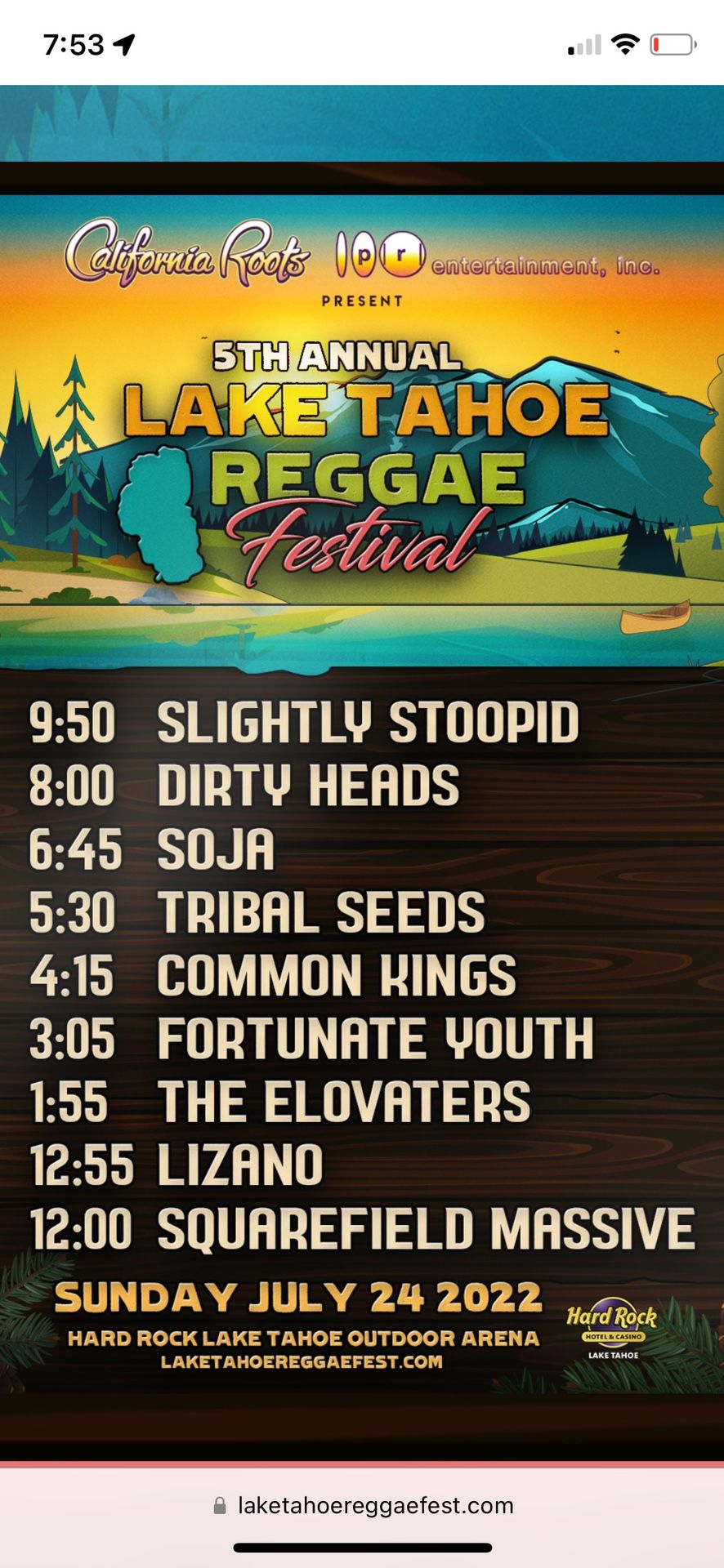 Tahoe Raggae Festival - 2 Tix