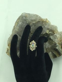 925 STER Silver Tri Stone Filigree Ring 6.5