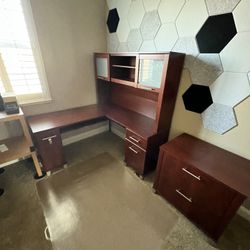 Bush Furniture L Desk With Hutch And Filing Cabinets