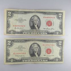 Pair 1953 & 1963 $2 Red Seal U.S. Notes -- LOW COST VINTAGE CURRENCY!