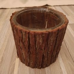 Candle Holder Tree Bark And Glass