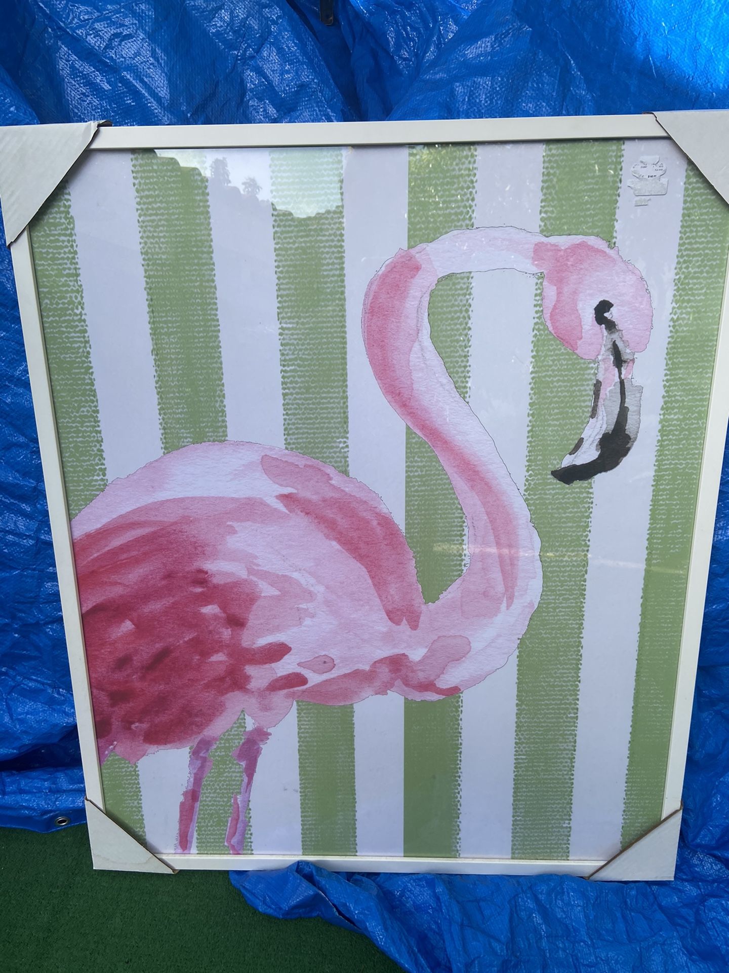 Picture frame, beautiful piece, new, “Flamingo” Very Caribean, meas. 31 x3720 Only $20 -picture Frame beautiful piece wooden frame, a very relax view,