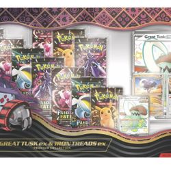 Paldean Fates Great Tusk ex & Iron Threads ex Collection 5 Avaiable
