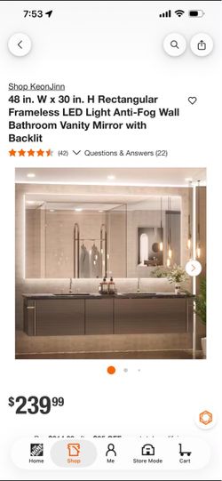 KeonJinn 48x30 LED Backlit Frameless Bathroom Vanity Mirror