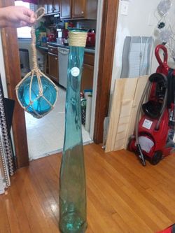 47" Recycled Glass Floor Vase/Bottle & Hanging Room Decor