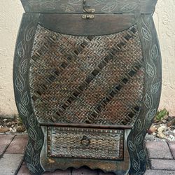 Bali style Wicker storage cabinet with drawer, Handles, And Locker