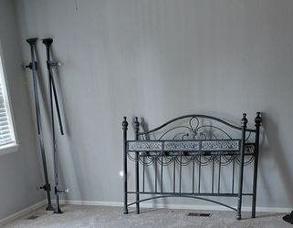 Full Size Ornate Black & Silver Metal Bed Frame – Headboard & Footboard
