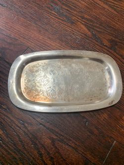 Wm Rogers 733 Silverplate Tray 9.25” Vintage Etched Floral Oval Trinket Dish