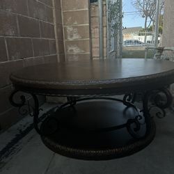 big circle table brown wood